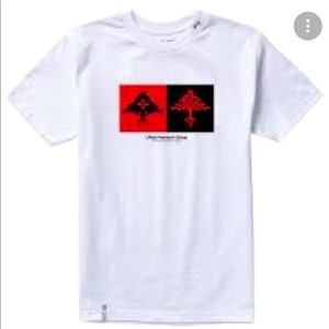 LRG mens Double up tree logo graphic T shirt color white size medium